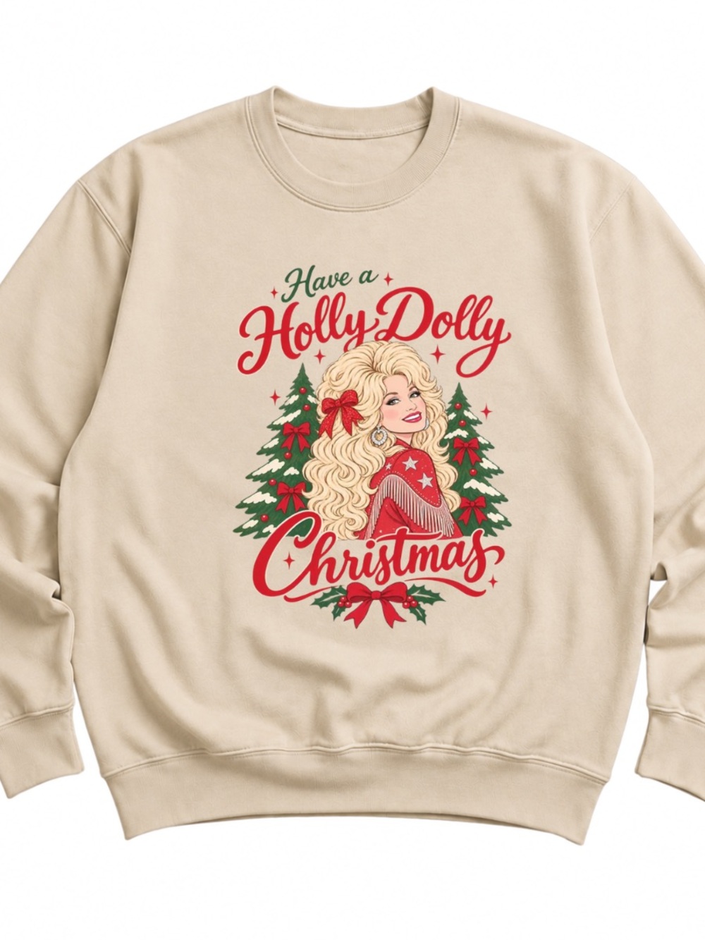 Have a Holly Dolly Christmas Sweatshirt - Sand